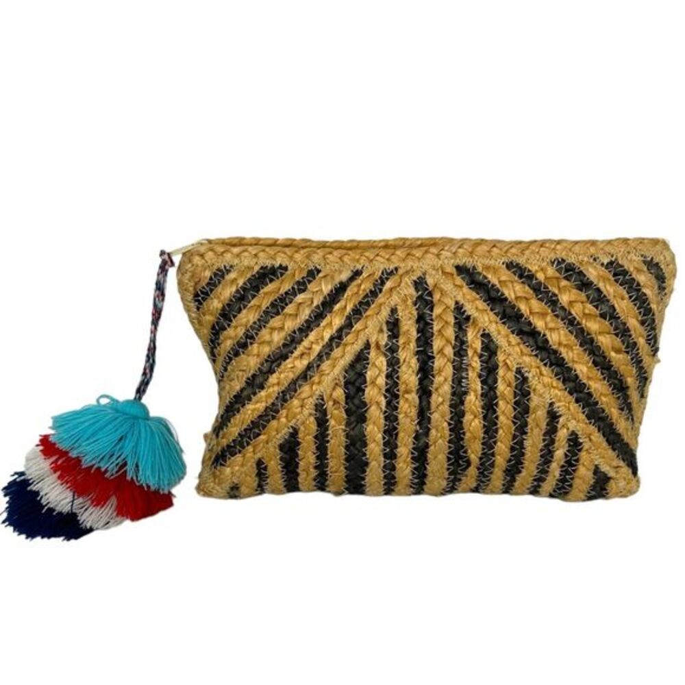 SHIRALEAH Marinella Clutch Purse Bag Jute Tassel Festival Vacation Travelβ Pom